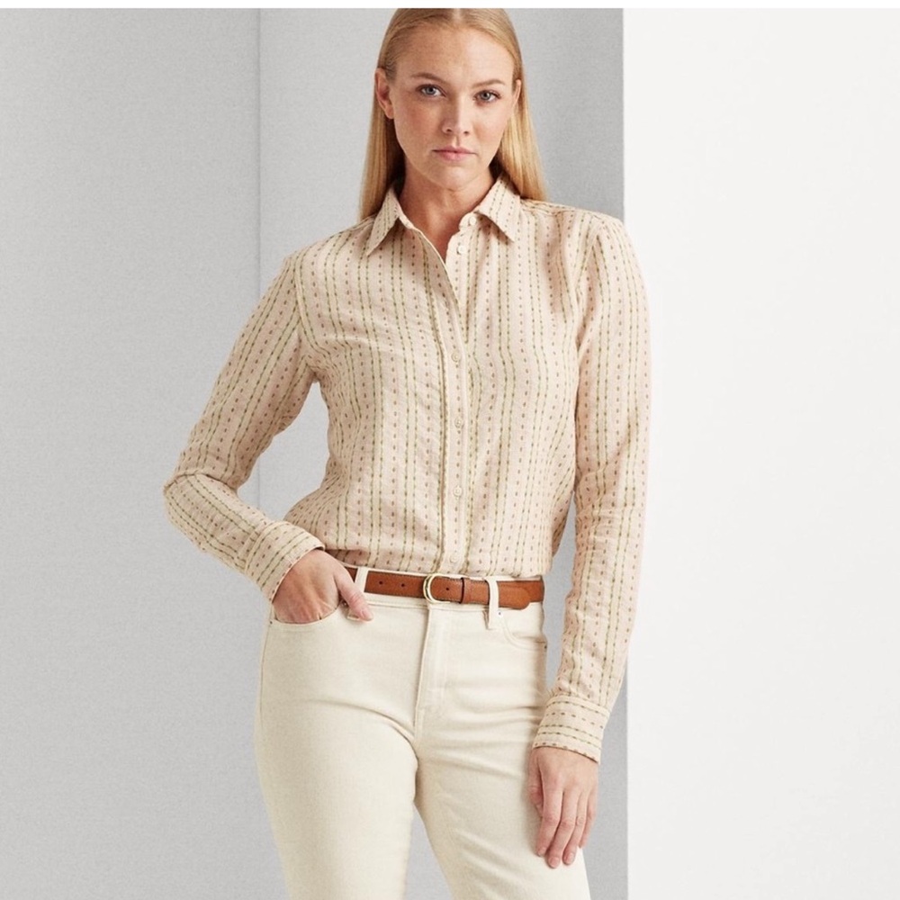 Lauren Ralph Lauren Pink Jacquard Button Down Shirt
